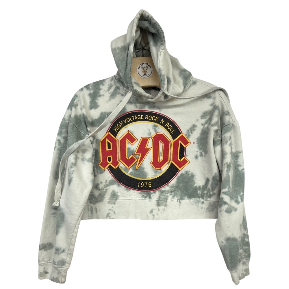 AC/DC High Voltage Rock N Roll Cropped Hoodie Tie Dye Women's M - Picture 1 of 4